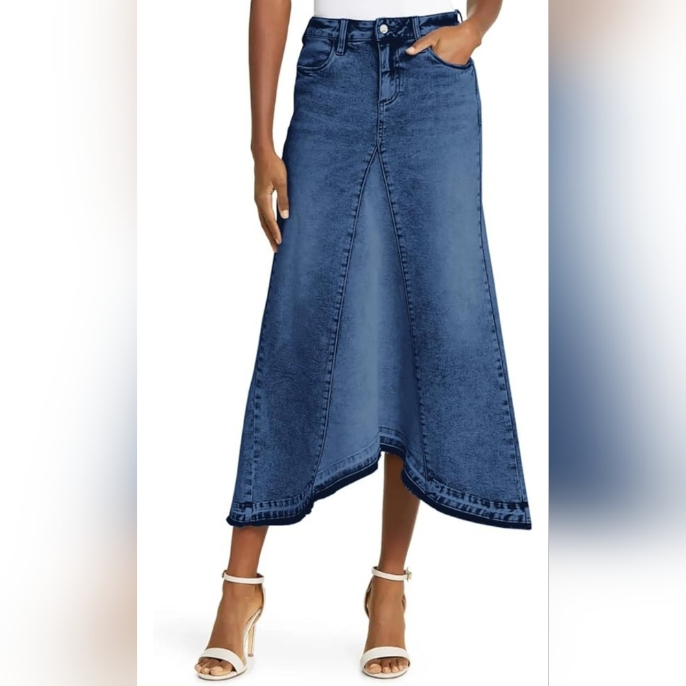 NWOT Womens Denim Maxi Skirt Casual High Waist A-Line
